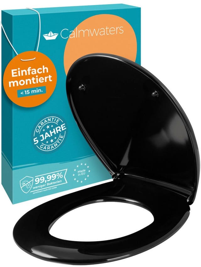 Calmwaters WC Sitz Premium Schwarz Absenkautomatik Made In EU 250 kg Antibakteriell Abnehmbar Duroplast 26LP6149
