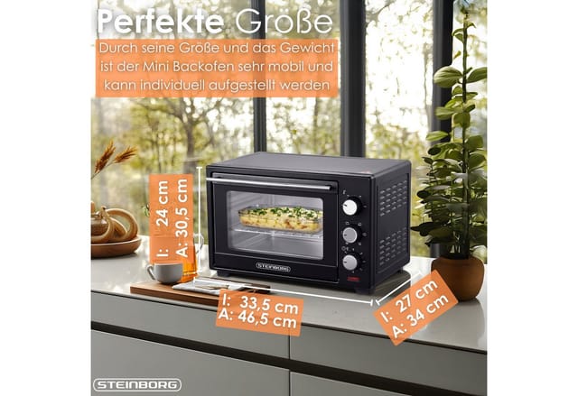 Steinborg SB-3002 Minibackofen mit Umluft 25 Liter 1600 Watt Schwarz