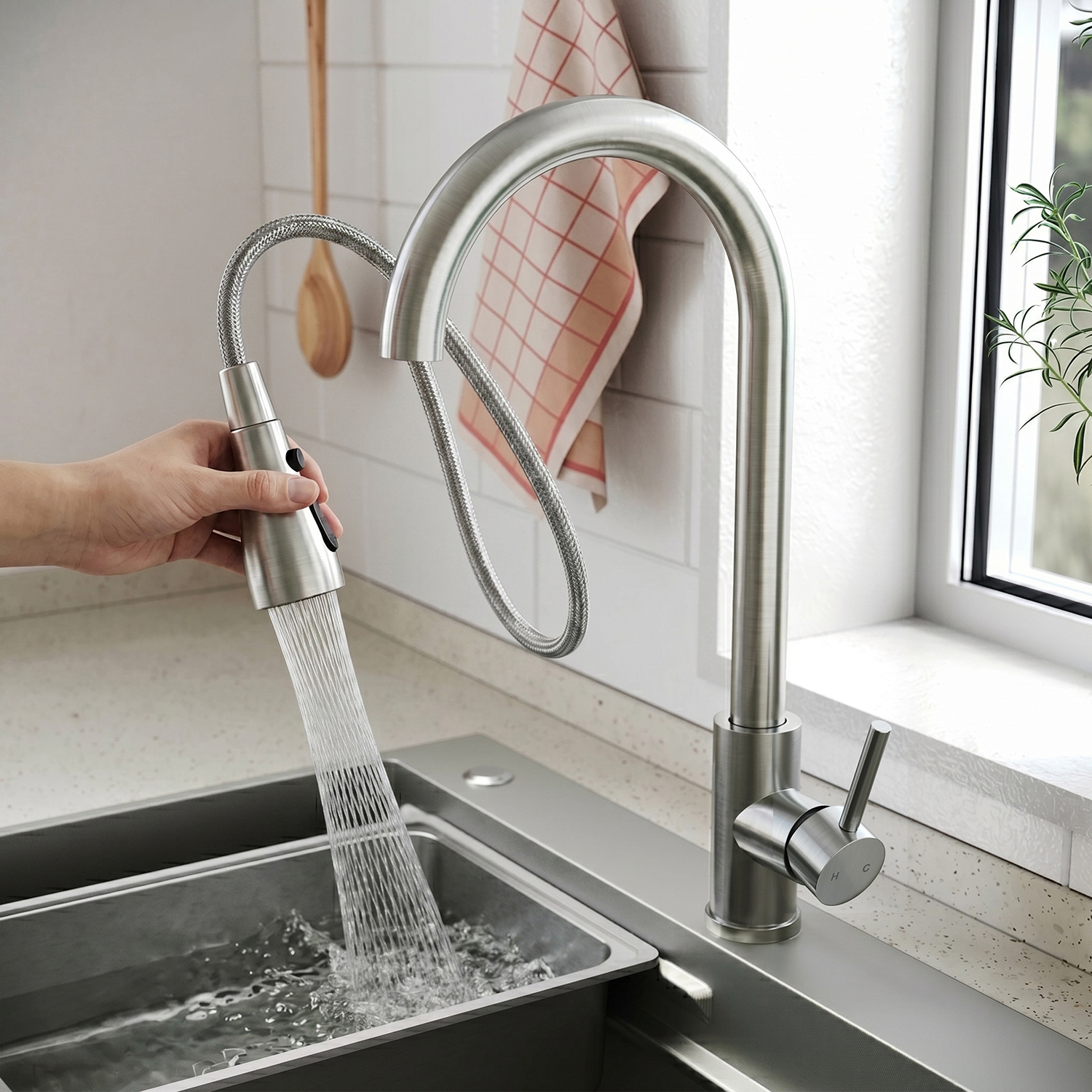 Sonni Ausziehbare Edelstahl-armatur In Silber, Hohe Elastizität, Automatische Rückstellkraft, 3 Wasserflussmodi, Auslaufsicher Und Korrosionsbeständig, G3/8