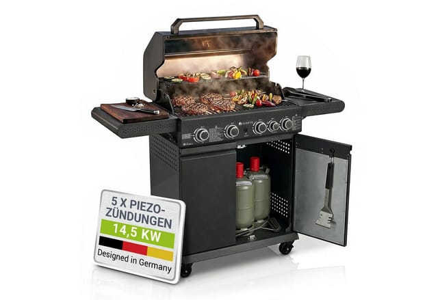 Juskys BBQ Gasgrill Savannah mit 4 Brennern & 1 Seitenbrenner