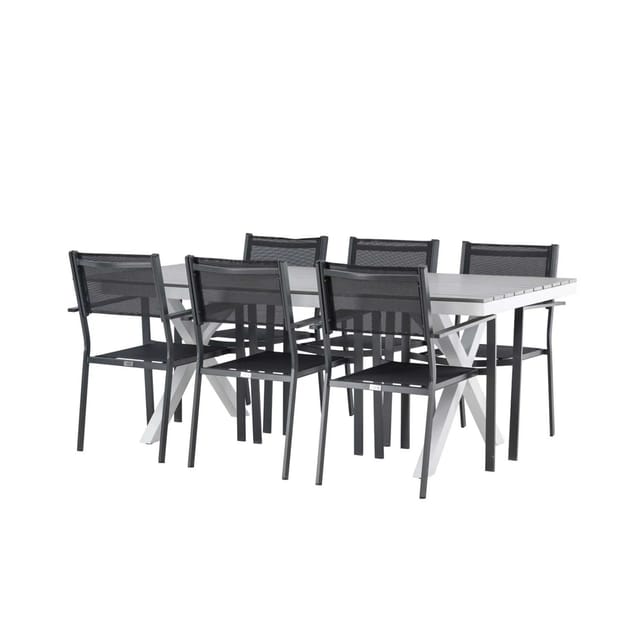 ebuy24 Garcia Gartenset Tisch 100x200cm Grau 6 Stühle Copacabana Schwarz