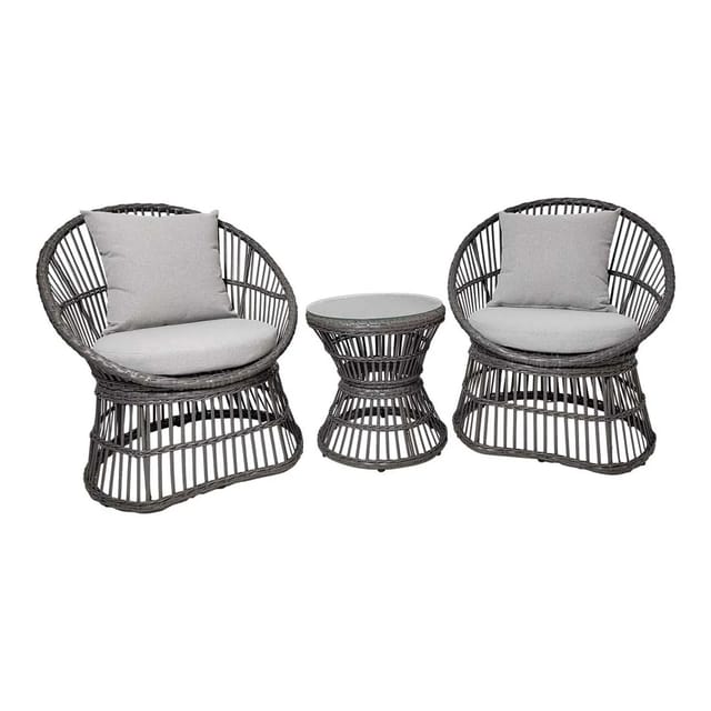 ebuy24 Natal Lounge-Set mit Sitzkissen Garten Rattan Grau
