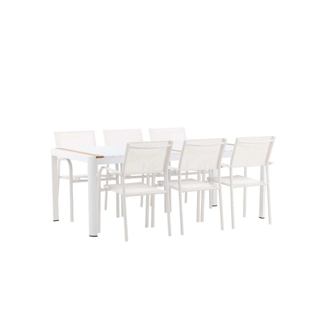 ebuy24 Togo Gartenset Tisch 100x200cm Weiß 6 Stühle Santorini Weiß