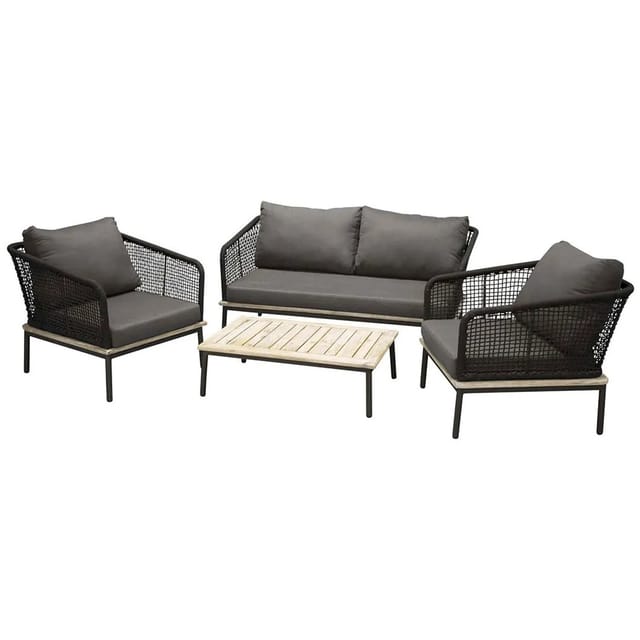 ebuy24 Andorra Lounge-Set 4 Teile Schwarz Natur