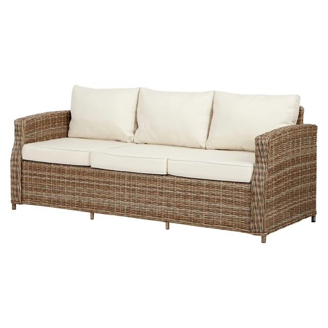 ebuy24 Gram Gartensofa 3 Sitzer mit Sitzkissen Natur und Offwhite