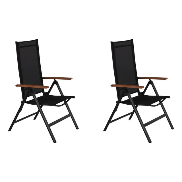ebuy24 2xLamira Gartenstuhl Positionsstuhl Schwarz und Teak Armlehnen