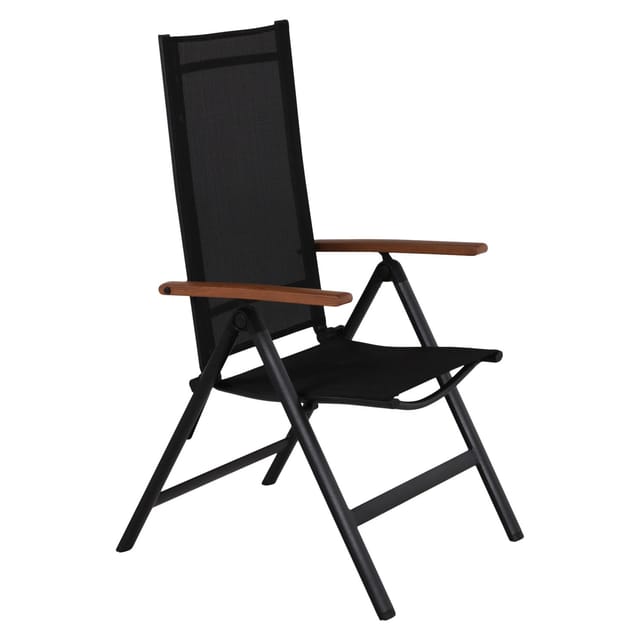 ebuy24 Lamira Gartenstuhl Positionsstuhl Schwarz und Teak Armlehnen
