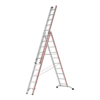 Hymer Stufenmehrzweckleiter mit Wandlaufrollen 3x10 Sprossen/Stufen