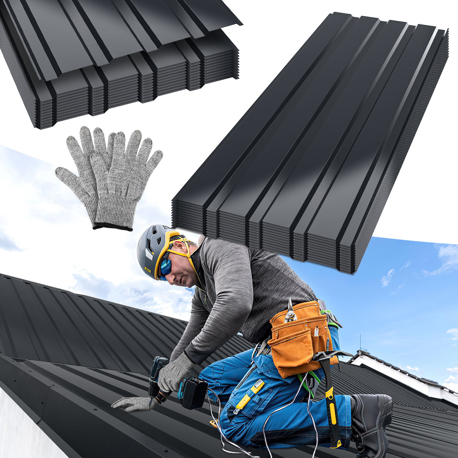 Tolletour Dachplatten Aus Stahl, 36 Stück, 115 X 45 Cm, 0,25 Mm, Anthrazit, Für Schuppen Und Unterstand