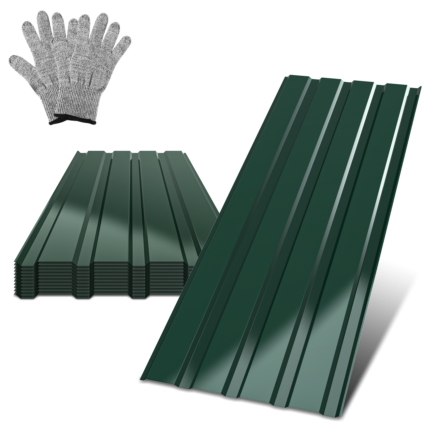 Tolletour Trapezblech Set 36-teilig, 115 X 45 Cm, Glatte Oberfläche, Grün, Ungebohrt, Inkl. Schnittschutzhandschuhe