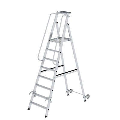 MUNK Aluminium-Stehleiter mit Rollen und Griff 8 Stufen