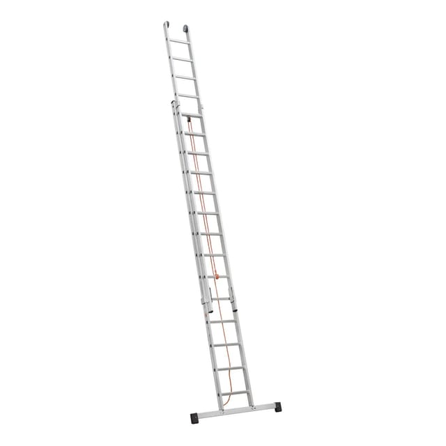 Iller Schiebeleiter in Industriequalität mit Seilzug und Traverse 2x20 Sprossen