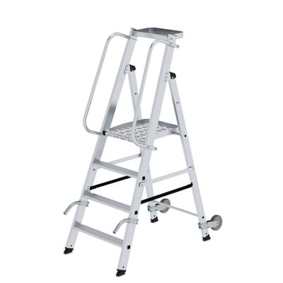 MUNK Aluminium-Stehleiter mit Rollen und Griff 4 Stufen