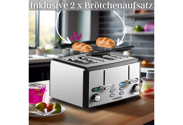 Steinborg SB-2210 XXL 4-fach Toaster 1600 Watt 2x Brötchenaufsatz