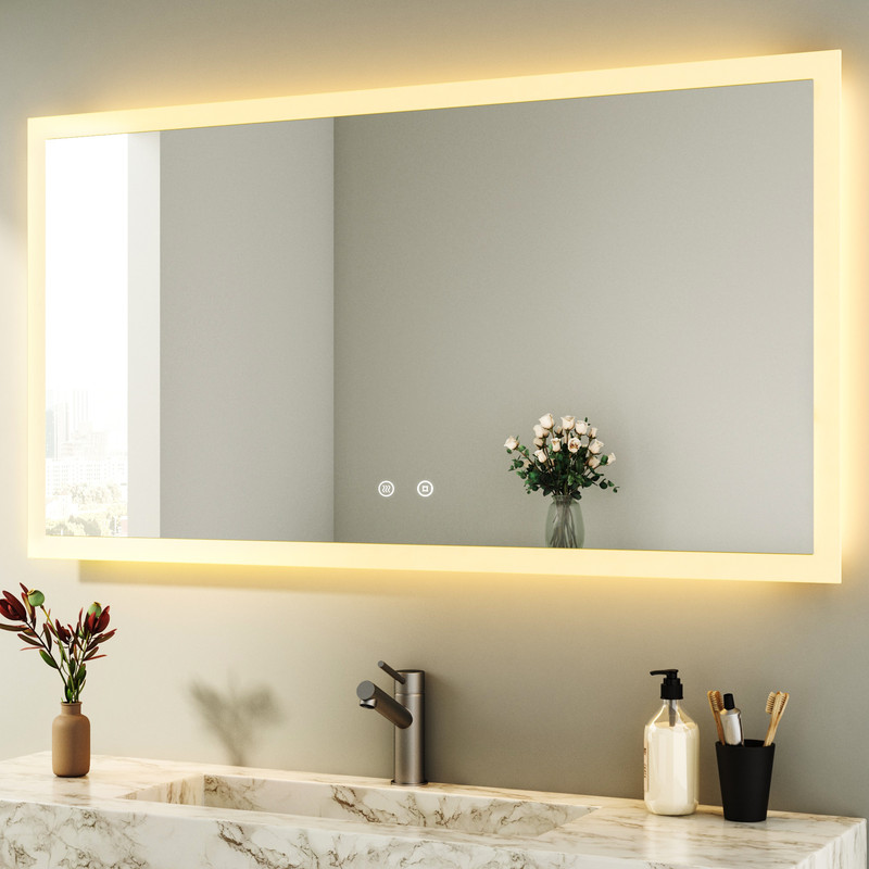 Badspiegel Mit Beleuchtung 120x70 Cm Groß Spiegel Mit Beleuchtung Badezimmerspiegel Mit Beleuchtung Lichtspiegel Led Wandspiegel Mit 3 Lichtfarben Dimmbar + Beschlagfrei + Speicherfunktion