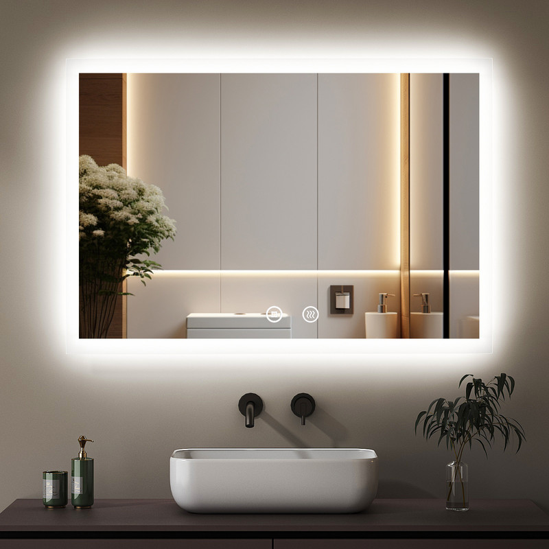 Led Badspiegel Mit Beleuchtung 100x60cm Groß Spiegel Mit Beleuchtung Badezimmerspiegel Mit Beleuchtung Kosmetikspiegel Lichtspiegel Led Wandspiegel, 3 Einstellbare Lichtfarbe, Anti-beschlag, Speicherf