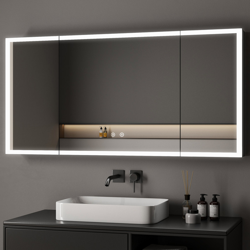 Großer Spiegelschrank Bad Mit Beleuchtung 120x60 Cm, Led Spiegelschrank Mit Beleuchtung Badezimmerschrank Hängeschränke Mit 3 Einstellbare Lichtfarben, Beschlagfrei, Komplett Vormontiert, Schwarz