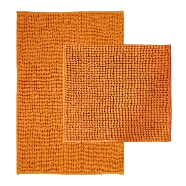 NYVI Badematten Set Chenille 2-teilig 45 x 50 cm und 50 x 80 cm Orange