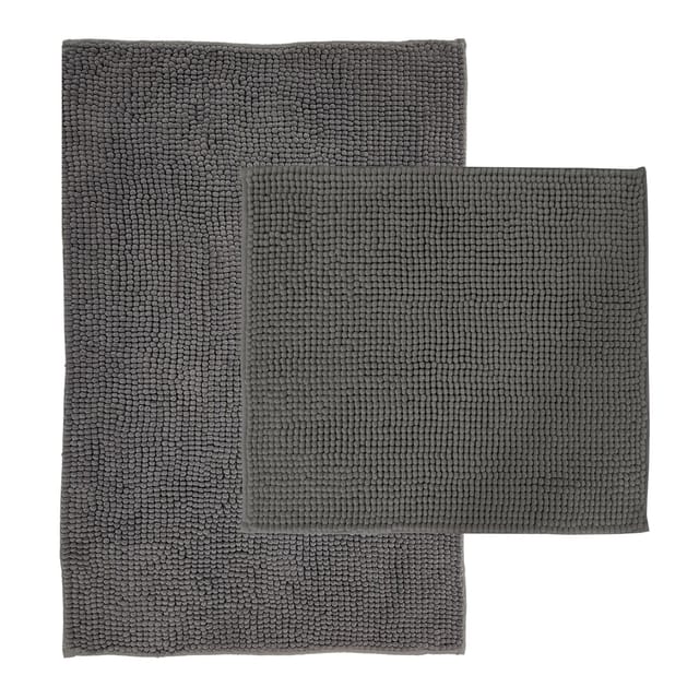 NYVI Badematten Set Chenille 2-teilig 45 x 50 cm und 50 x 80 cm Grau
