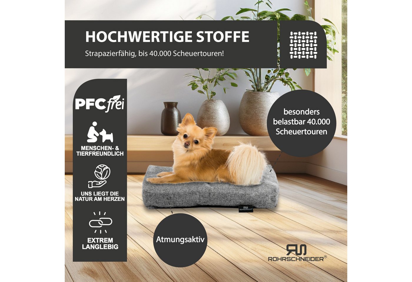 Rohrschneider Tierkissen Größe 1 aus Polsterstoff in Grau Inklusive Faltbarem Reisenapf Bild 4
