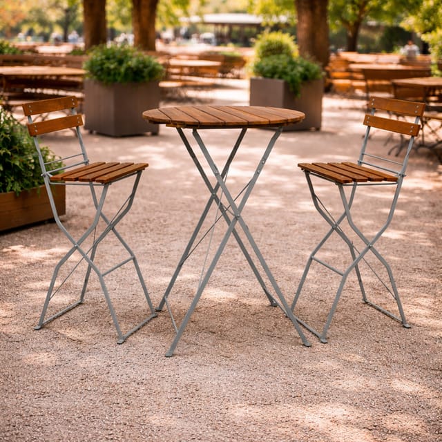 Mojawo Biergarten Tisch Klapptisch Stehtisch klappbar Akazie Stahl Ø80 cm
