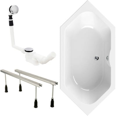 Calmwaters Sechseck-Badewanne Exclusive 190x90 cm Set Wannenfuß & Ablaufgarnitur 99000334