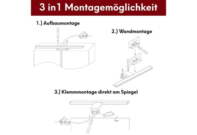 kalb 100cm LED Badleuchte Badlampe Spiegellampe Spiegelleuchte 230V Warmweiß Verchromt