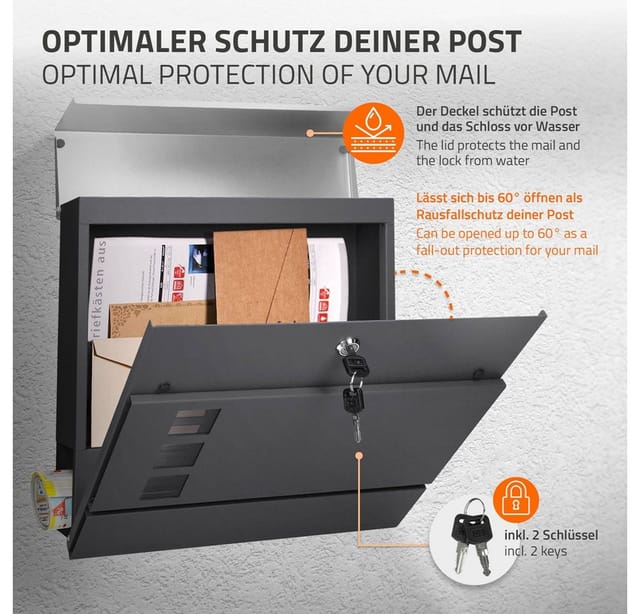 ECD Germany Standbriefkasten Anthrazit/Silber mit Zeitungsfach Standfuß Silber