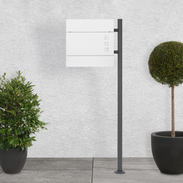 ECD Germany Standbriefkasten Weiß mit Zeitungsfach mit Pfosten Anthrazit 120cm