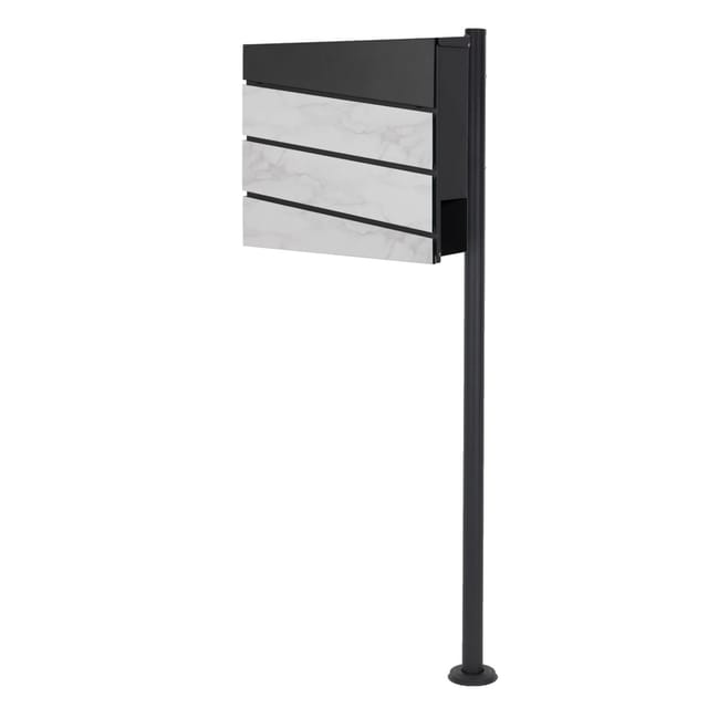 ML-Design Briefkasten Weiß-Marmoroptik mit Zeitungsfach mit Pfosten Anthrazit