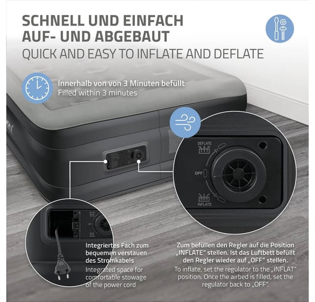 ML-Design Luftmatratze für 1 Person 196x97x47 cm Grau Selbstaufblasend