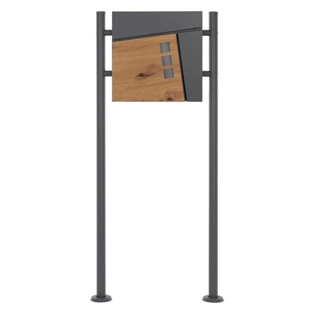 ML-Design Standbriefkasten mit Zeitungsfach Anthrazit-Holzoptik Ständer 120 cm