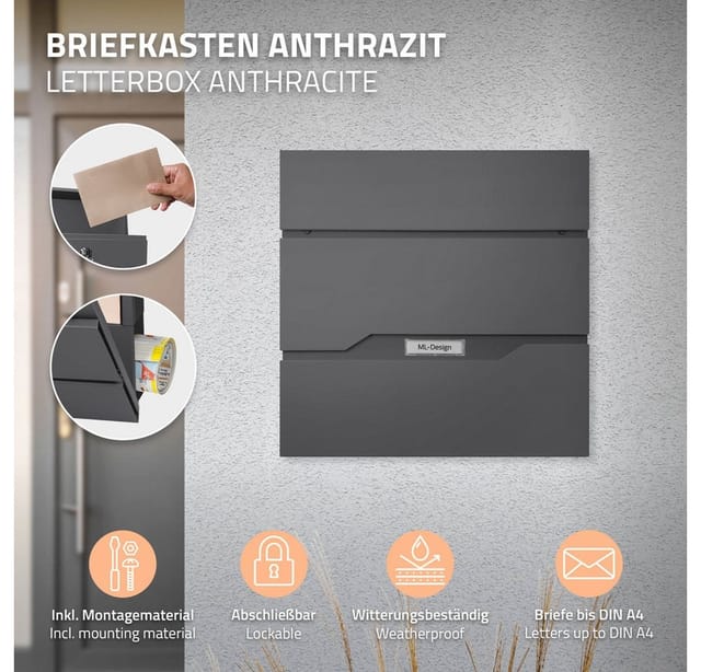 ML-Design Standbriefkasten Anthrazit mit Zeitungsfach Ständer Anthrazit 120 cm