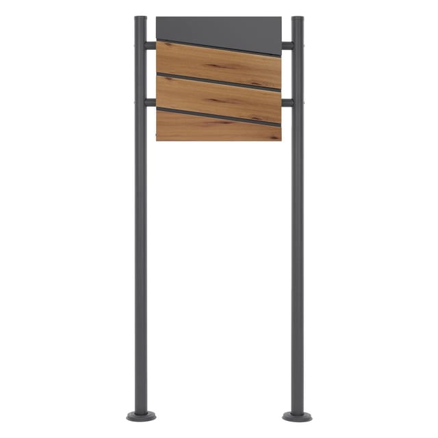 ML-Design Standbriefkasten Anthrazit-Holzoptik mit Zeitungsfach und Pfosten