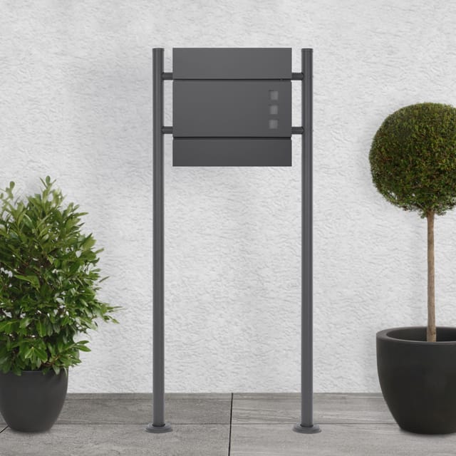 ECD Germany Standbriefkasten Anthrazit mit Zeitungsfach Ständer Anthrazit 120cm