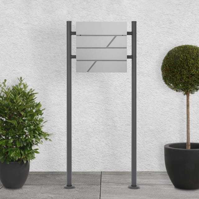 ML-Design Standbriefkasten Hellgrau mit Zeitungsfach mit Pfosten Anthrazit 120cm