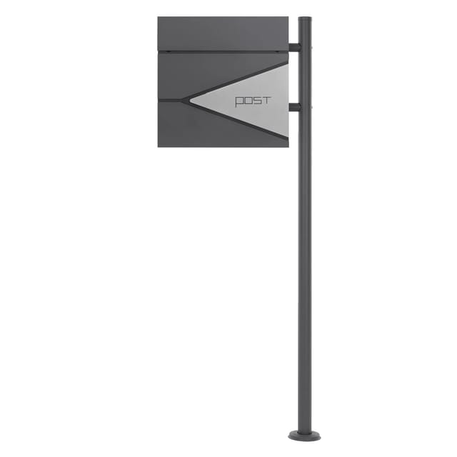 ML-Design Standbriefkasten Anthrazit-Silber mit Zeitungsfach Pfosten Anthrazit