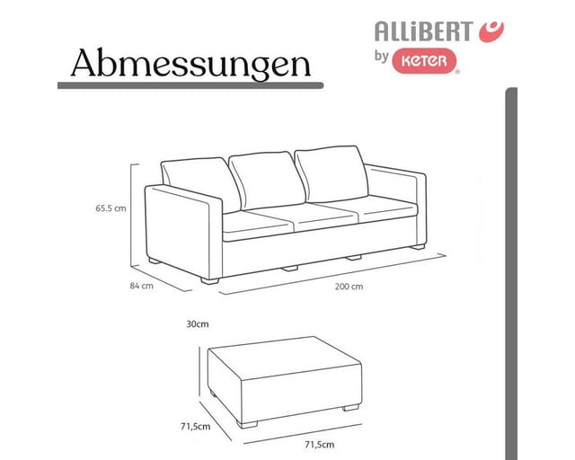 Allibert Salta 3-Sitzer Loungeset 3-teilig mit Hocker und Tisch