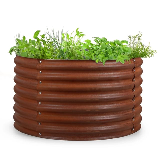 Blumfeldt Rust Grow Hochbeet Gartenbeet Verzinktes Stahlblech Rost-Finish 100x60x100 cm Rund Rostrot