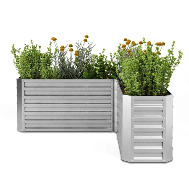 Blumfeldt High Grow Hochbeet Gartenbeet Wetterfest Rostfrei Robust 160x60x160 cm 742 L L-Form Silber