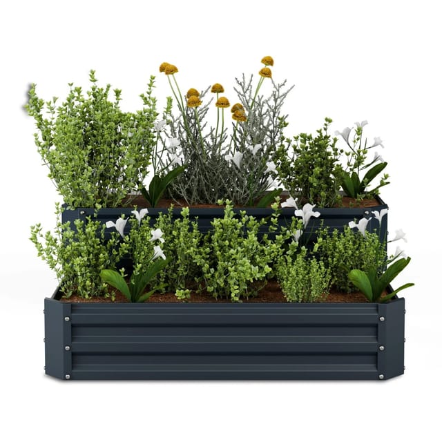 Blumfeldt High Grow Hochbeet 2 Ebenen Wetterfest Rostfrei Robust 405 L 120x50x90 cm Rechteckig Anthrazit