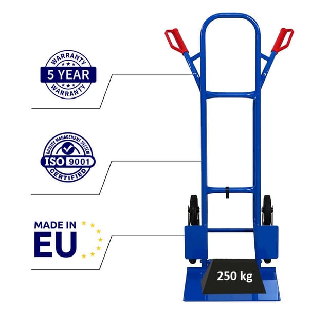 PROREGAL Treppensteiger RAGNAR Mit XXL Klappbarer Schaufel 117 x 60 x 60 cm Tragkraft 250 kg 3 Vollgummireifen Stahlrahmen Blau