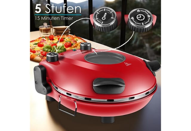 Steinborg SB-3140 Pizzaofen Elektrisch 32 cm mit Pizzastein Timer 5 Stufen 1200 Watt