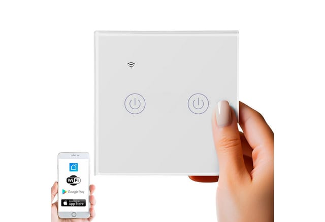Echos Eco-4151 WLAN Touch-Lichtschalter Glas App Steuerbar 2 Schaltausgänge 2 Fach
