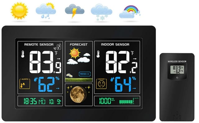 Echos Eco-450 Funkwetterstation mit LCD Farbdisplay Wettervorhersage Außensensor