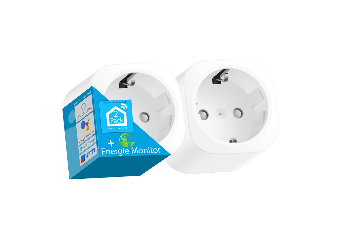 Echos Eco-4072 WLAN-Steckdosen Set 2er Pack mit Energiemonitor Tuya / Smart Life App Gesteuert Bild 3
