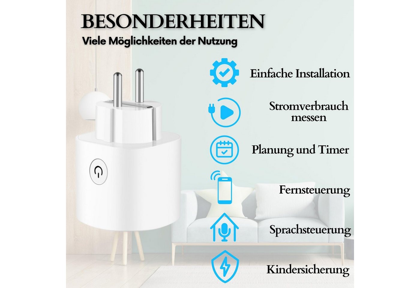 Echos Eco-4072 WLAN-Steckdosen Set 2er Pack mit Energiemonitor Tuya / Smart Life App Gesteuert Bild 4