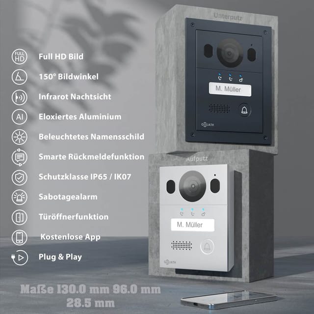 Goliath Basic Line 2-Draht Video Türsprechanlage 1x Monitor Schwarz /Anthrazit Ausenstation Aufputz Dose