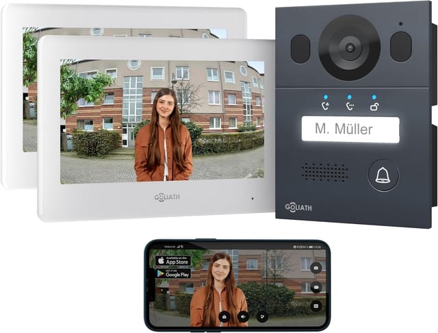 Goliath Basic Line 2-Draht Video Türsprechanlage 2x Monitore Weiß /Anthrazit Ausenstation Aufputz Dose