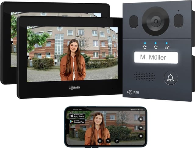 Goliath Basic Line 2-Draht Video Türsprechanlage 2x Monitore Schwarz /Anthrazit Ausenstation Unterputzdose